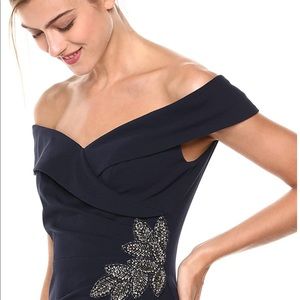 Alex evenings long crepe off the shoulder dress